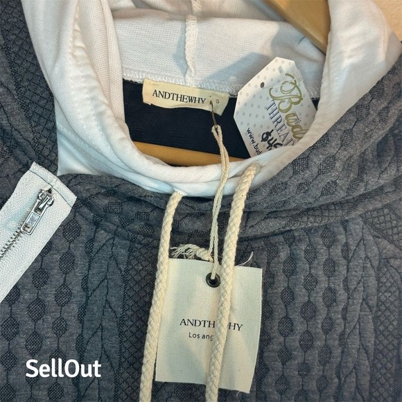 ANDTHEWHY Womens Charcoal Grey Cable Knit Textured Layered Hoodie Sweatshirt S - Picture 3 of 7